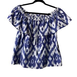 Madewell Womens Blue White off The Shoulder blouse Top Size‎ M
